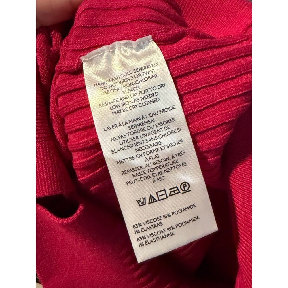 NEW Maeve Ribbed Crew-Neck Cardigan Sweater In Raspberry Size L - Picture 7 of 8